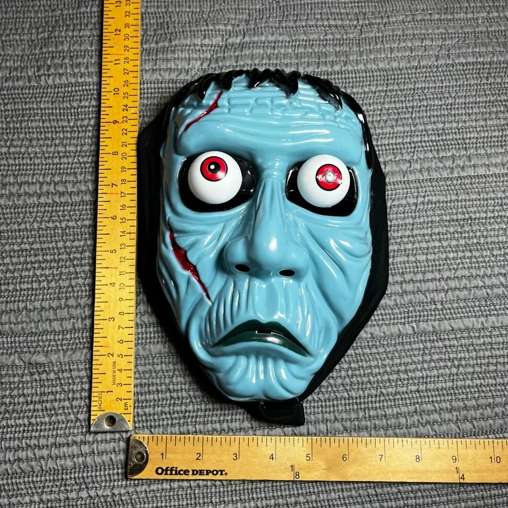 Frankenstein Monster Halloween Mask Blue Zombie Horror Costume Plastic with Hood
